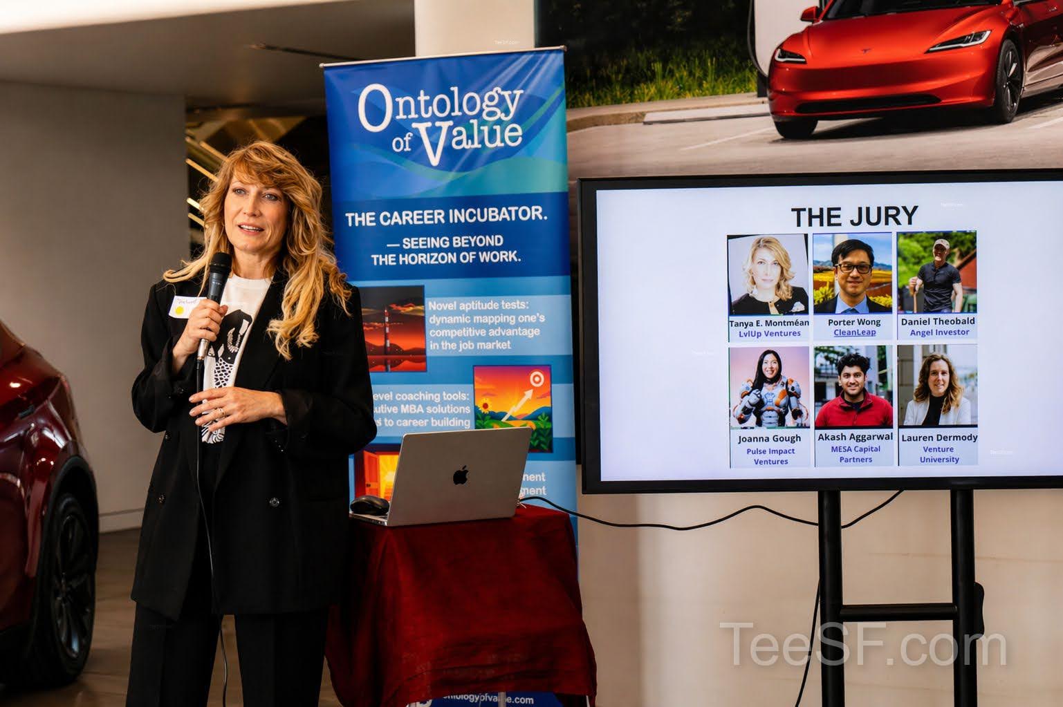 A photo from a pitch night event at Tesla in San Francisco.
